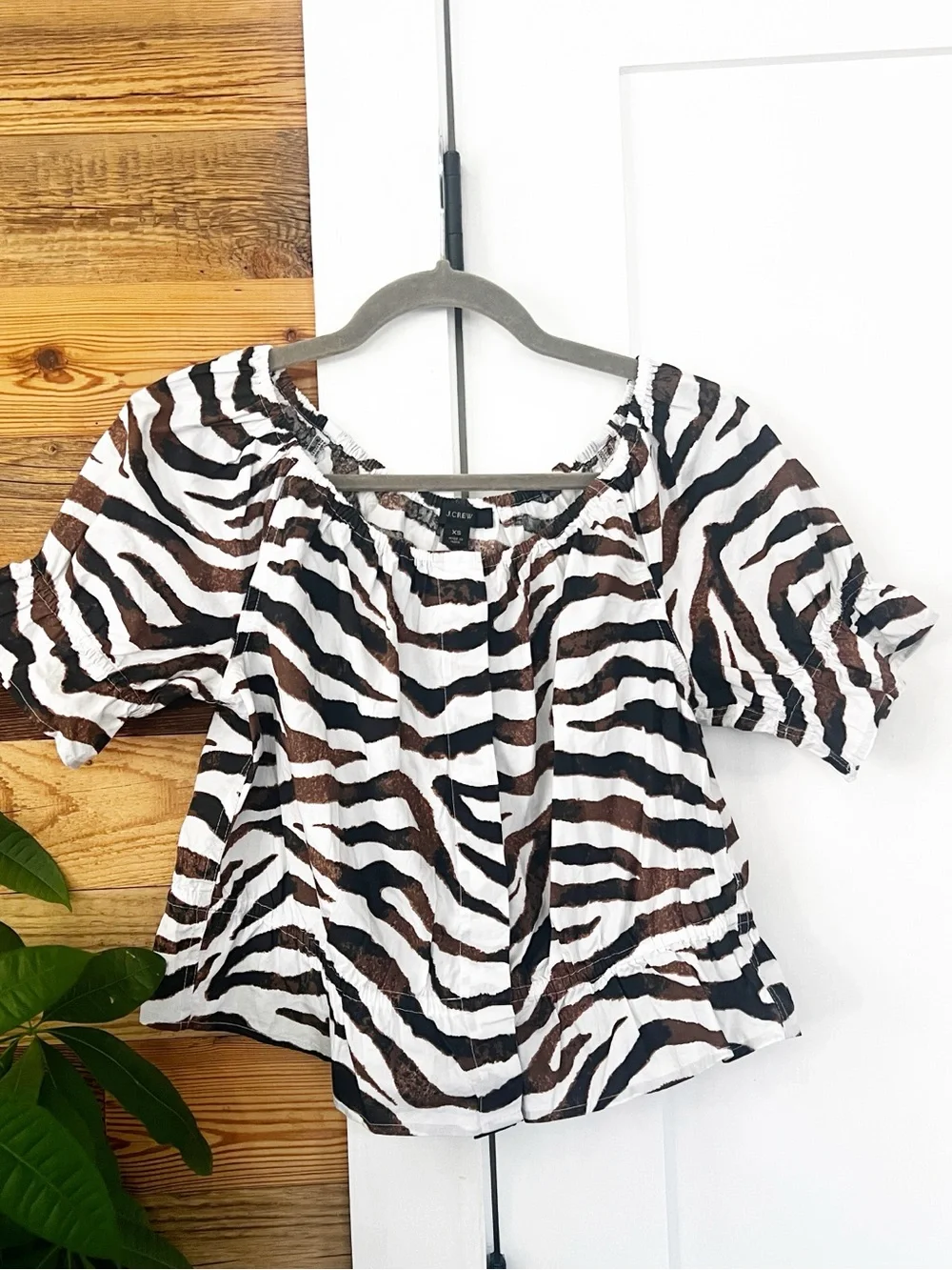 J.Crew Gathered Scoopneck Top in Zebra Stripe XS